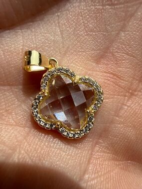 925 Gold-Tone Clover Quatrefoil Pendant w/ Crystal Center & Pavé Halo — Dainty